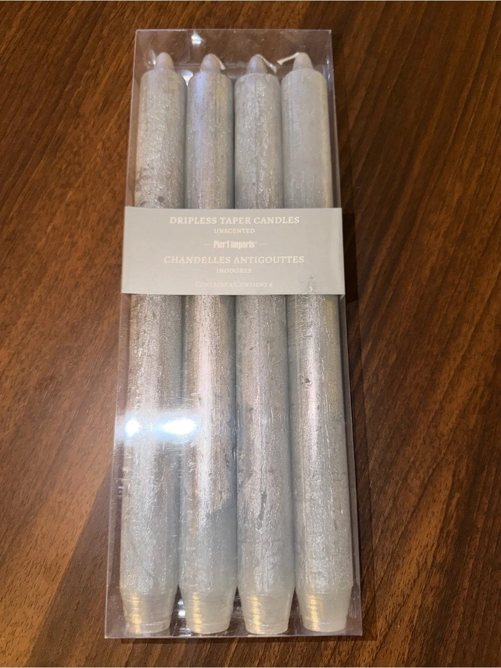 Pier 1 Silver Dripless Taper Candles - Pack of 4